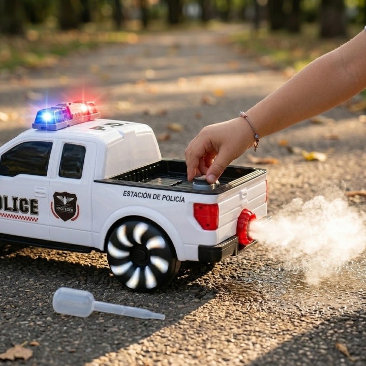Camioneta De Policía Juguete Humo Y Luces Llantas + Baterias