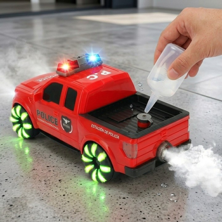 Camioneta De Policía Juguete Humo Y Luces Llantas + Baterias