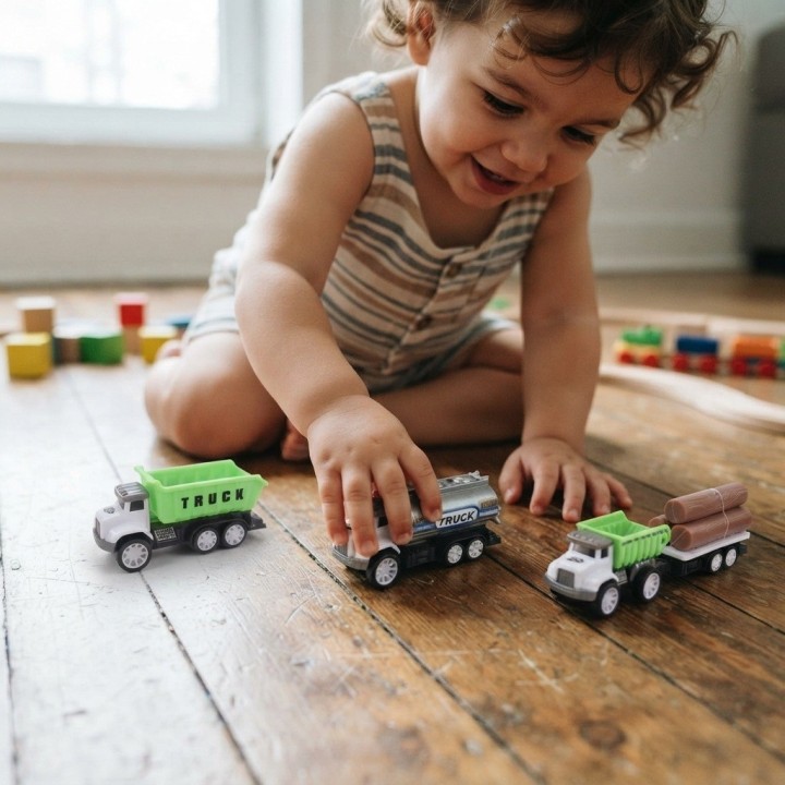 Set 3 Camiones De Construcción Con Remolque Para Niños