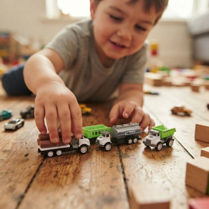 Set 3 Camiones De Construcción Con Remolque Para Niños
