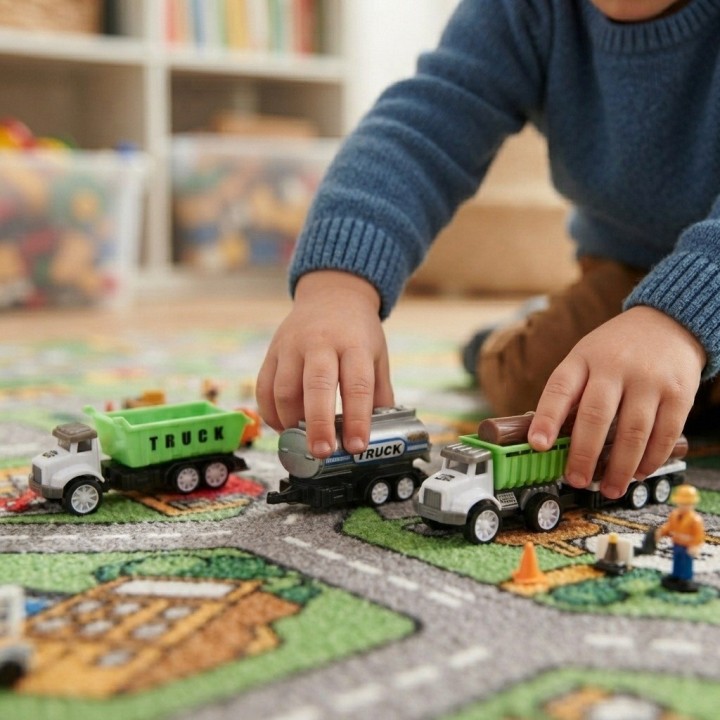 Set 3 Camiones De Construcción Con Remolque Para Niños