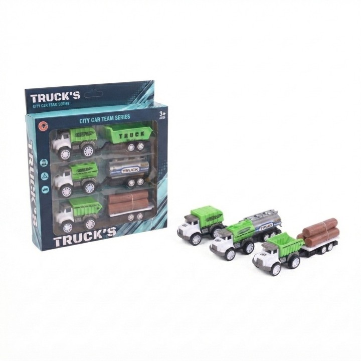Set 3 Camiones De Construcción Con Remolque Para Niños