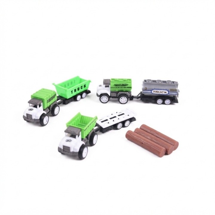 Set 3 Camiones De Construcción Con Remolque Para Niños