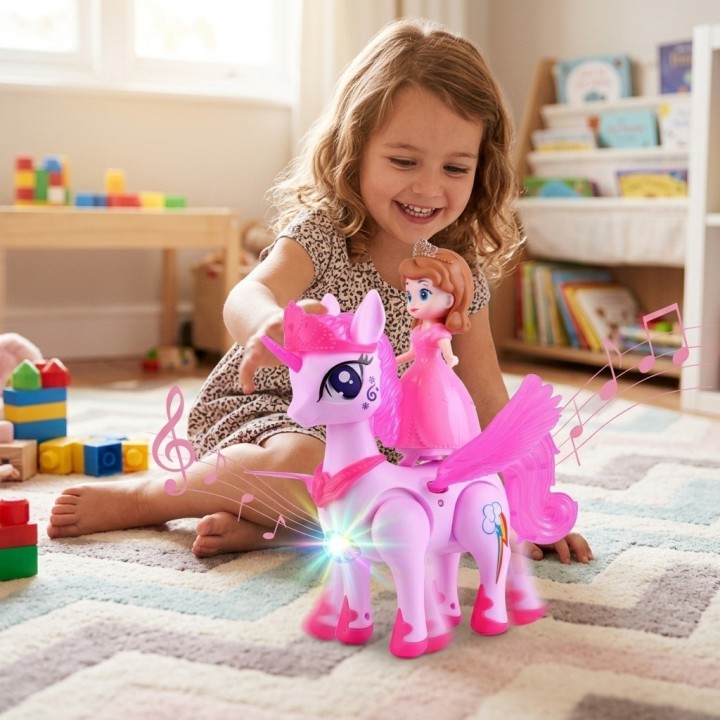 Unicornio Princesa Juguete Camina Luces Sonido Niñas
