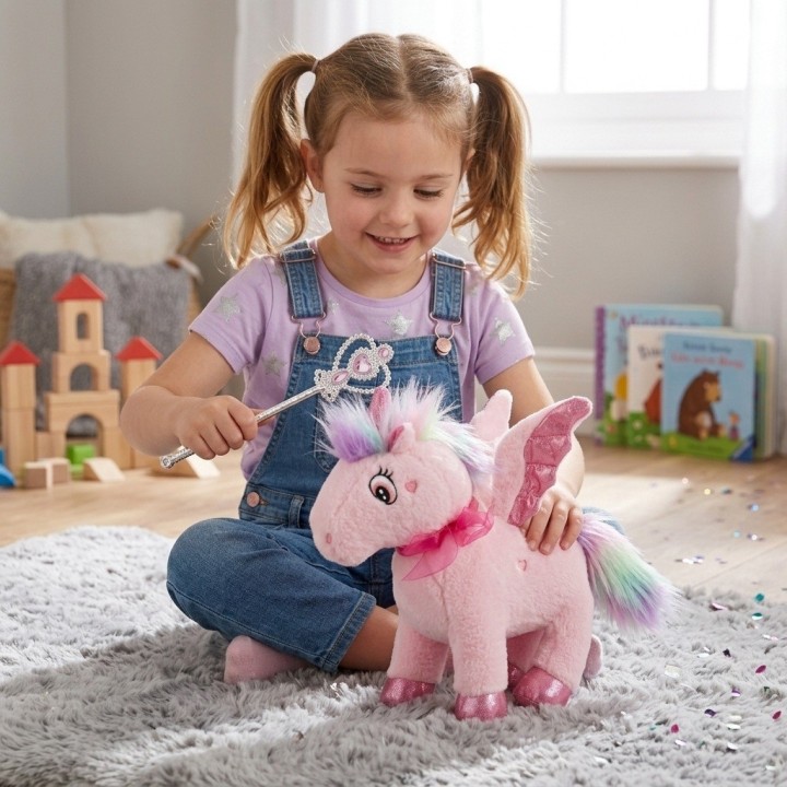 Unicornio Peluche Musical Mágico Con Alas Y Varita