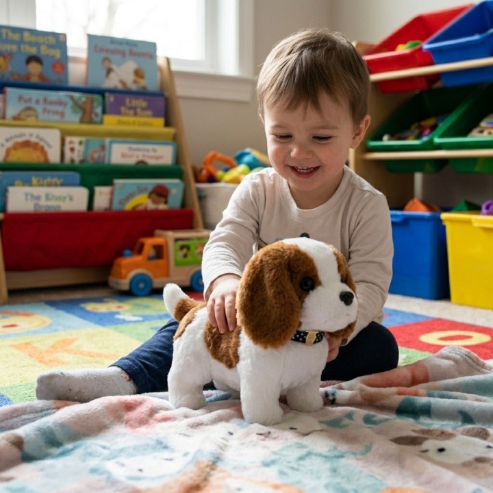 Perro De Peluche Marron Interactivo Camina Mascota Niños
