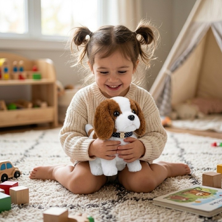 Perro De Peluche Marron Interactivo Camina Mascota Niños