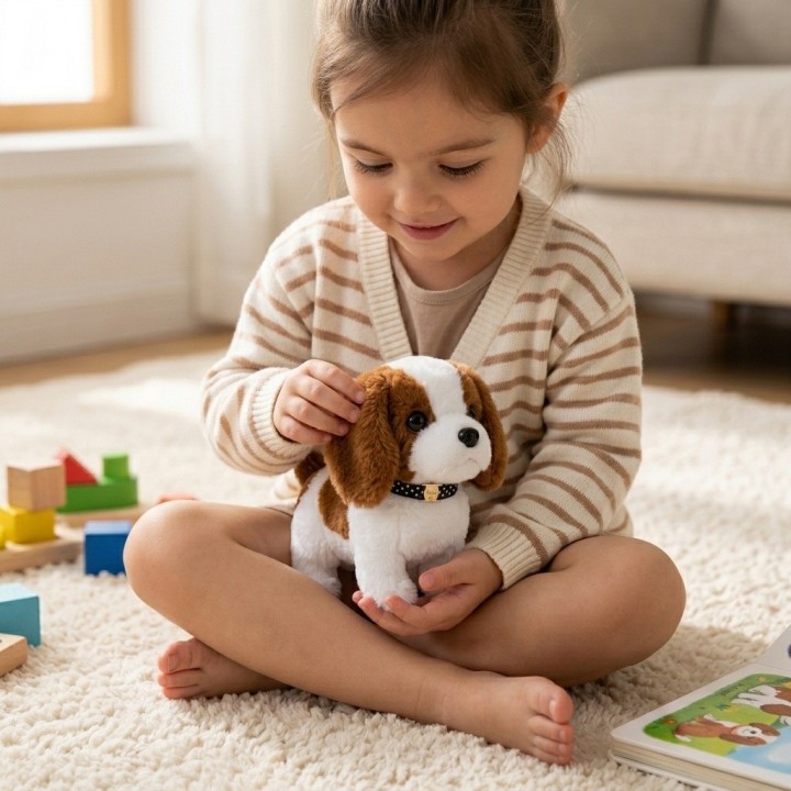 Perro De Peluche Marron Interactivo Camina Mascota Niños