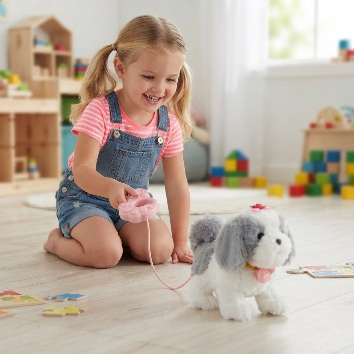 Perro De Peluche Interactivo Con Correa Sonido + Baterias