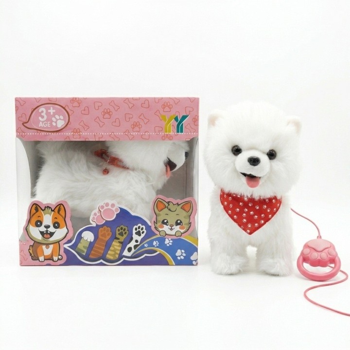 Perro De Peluche Husky/pomerania Interactivo Con Correa