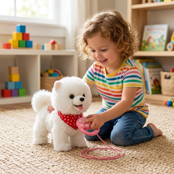 Perro De Peluche Husky/pomerania Interactivo Con Correa