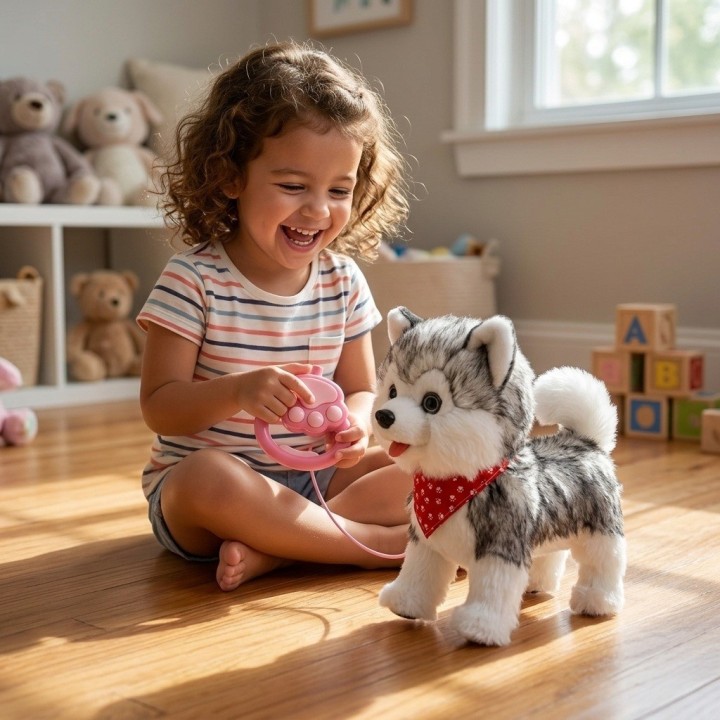 Perro De Peluche Husky/pomerania Interactivo Con Correa