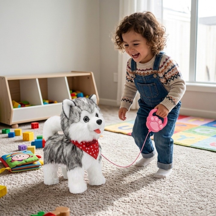 Perro De Peluche Husky/pomerania Interactivo Con Correa