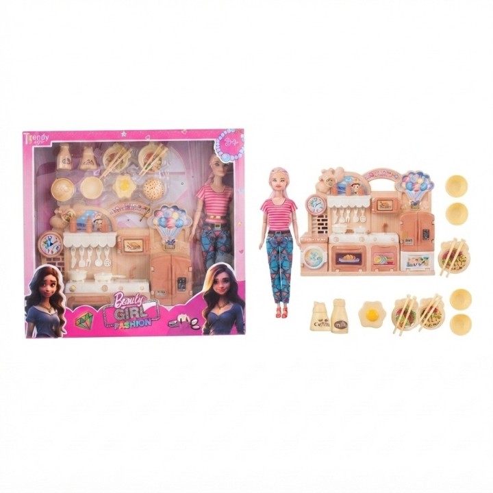 Set Muñeca Beauty Girl Con Cocina Y Accesorios