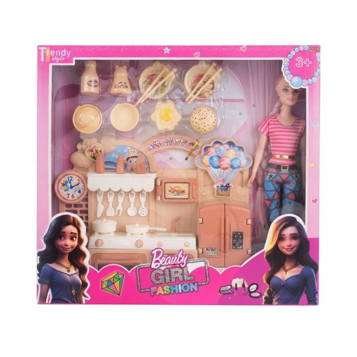 Set Muñeca Beauty Girl Con Cocina Y Accesorios