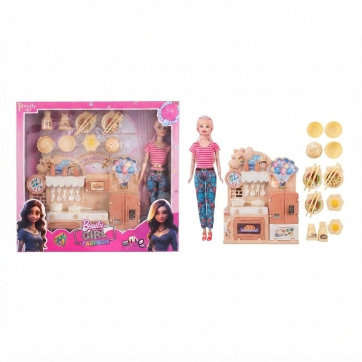 Set Muñeca Beauty Girl Con Cocina Y Accesorios