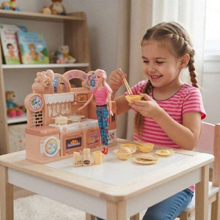 Set Muñeca Beauty Girl Con Cocina Y Accesorios