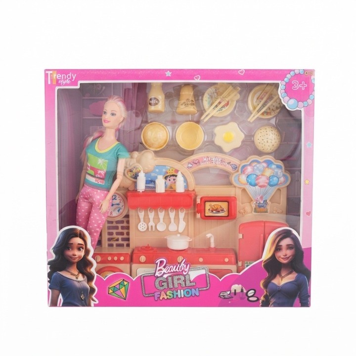 Set Muñeca Beauty Girl Con Cocina Y Accesorios