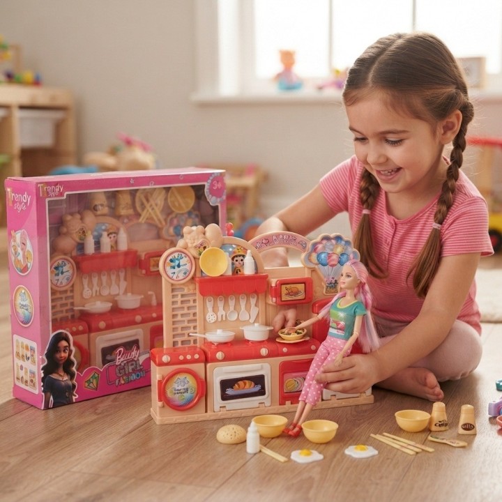 Set Muñeca Beauty Girl Con Cocina Y Accesorios