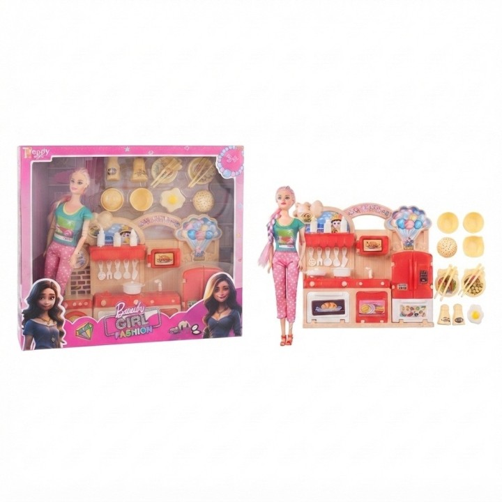 Set Muñeca Beauty Girl Con Cocina Y Accesorios