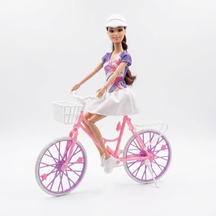 Set Muñeca Deportiva Con Bicicleta Rosada Y Accesorios