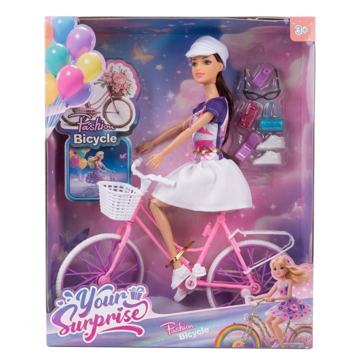 Set Muñeca Deportiva Con Bicicleta Rosada Y Accesorios
