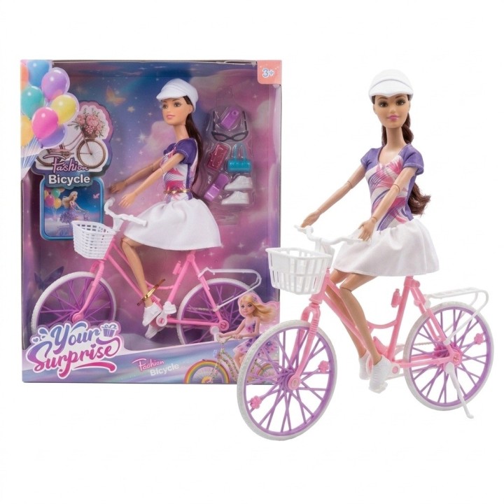 Set Muñeca Deportiva Con Bicicleta Rosada Y Accesorios