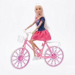 Set Muñeca Deportiva Con Bicicleta Rosada Y Accesorios