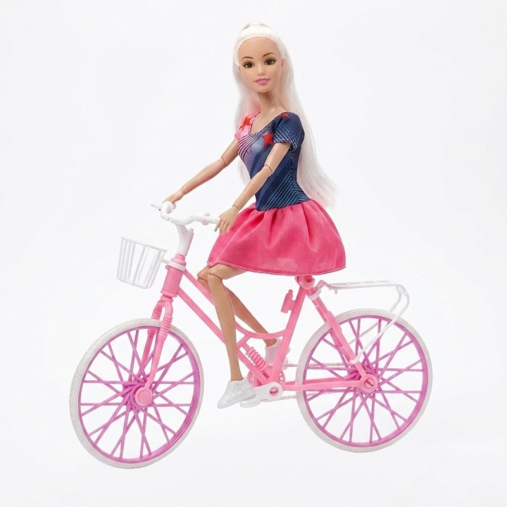 Set Muñeca Deportiva Con Bicicleta Rosada Y Accesorios