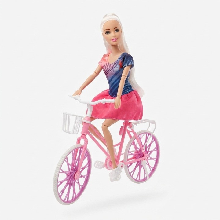 Set Muñeca Deportiva Con Bicicleta Rosada Y Accesorios