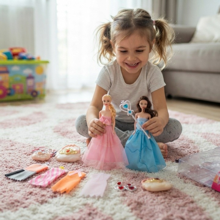 Set 2 Muñecas Princesas Con Vestidos Extras Y Accesorios