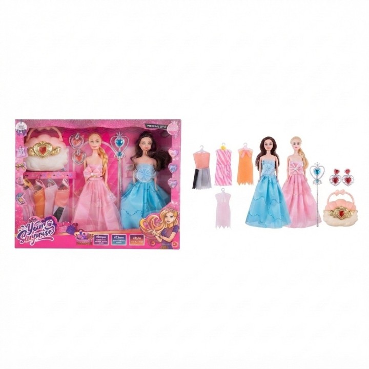 Set 2 Muñecas Princesas Con Vestidos Extras Y Accesorios