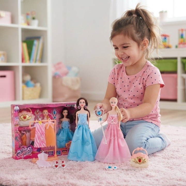 Set 2 Muñecas Princesas Con Vestidos Extras Y Accesorios