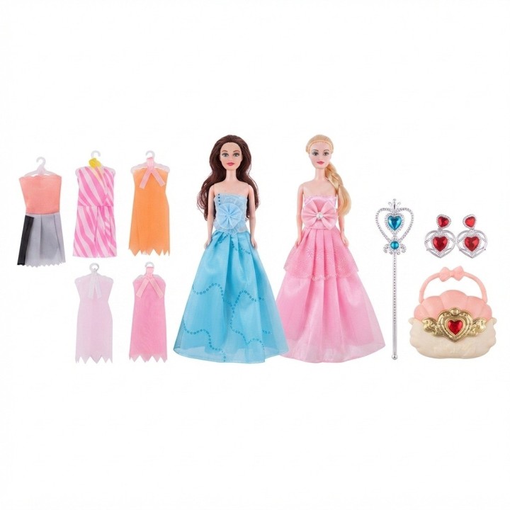 Set 2 Muñecas Princesas Con Vestidos Extras Y Accesorios