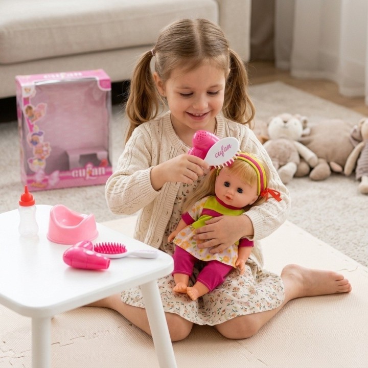 Set Muñeca Bebé Cufan Con Accesorios Bacinilla Y Sonidos