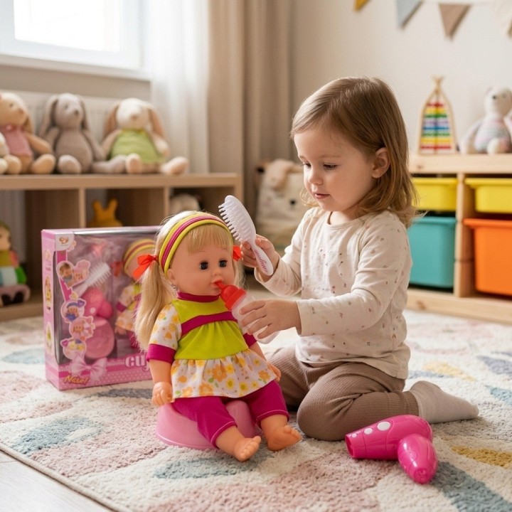 Set Muñeca Bebé Cufan Con Accesorios Bacinilla Y Sonidos