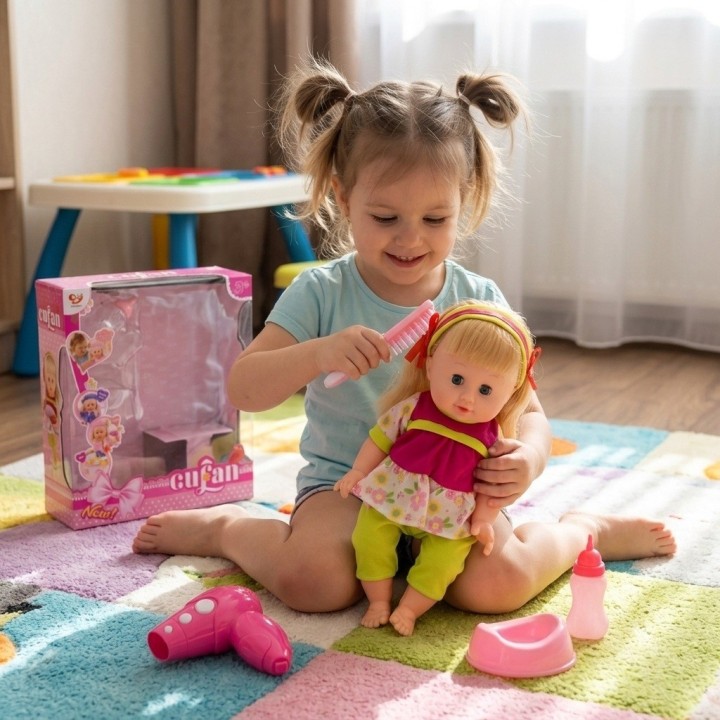 Set Muñeca Bebé Cufan Con Accesorios Bacinilla Y Sonidos