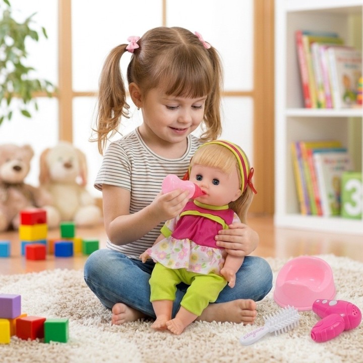 Set Muñeca Bebé Cufan Con Accesorios Bacinilla Y Sonidos