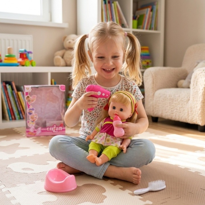 Set Muñeca Bebé Cufan Con Accesorios Bacinilla Y Sonidos
