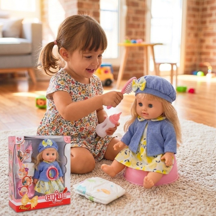 Set Muñeca Bebé Cufan Que Toma Tetero Y Hace Chichí