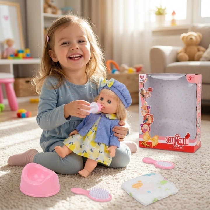 Set Muñeca Bebé Cufan Que Toma Tetero Y Hace Chichí
