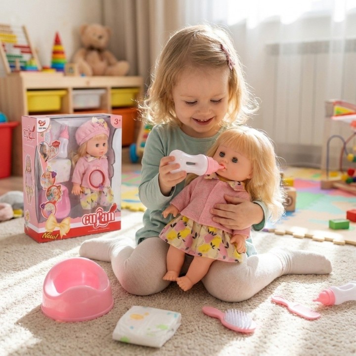 Set Muñeca Bebé Cufan Que Toma Tetero Y Hace Chichí