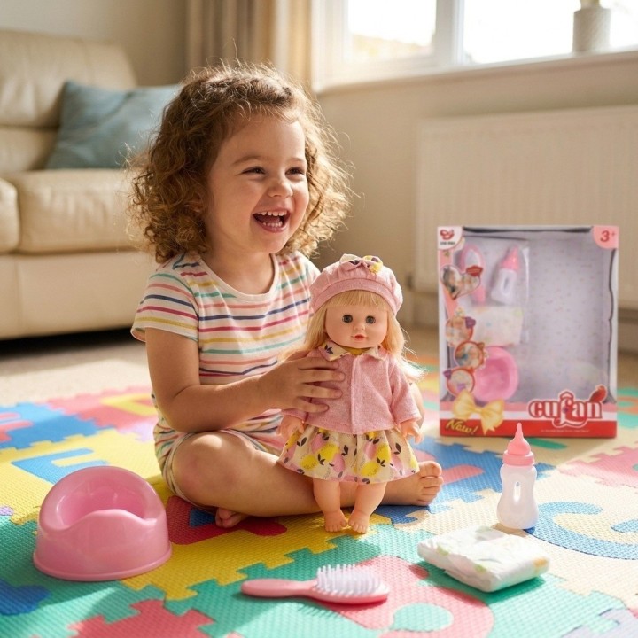 Set Muñeca Bebé Cufan Que Toma Tetero Y Hace Chichí