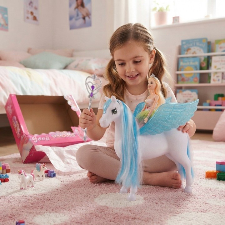 Set Muñeca Con Caballo Alado Pegaso Mágico Para Niñas