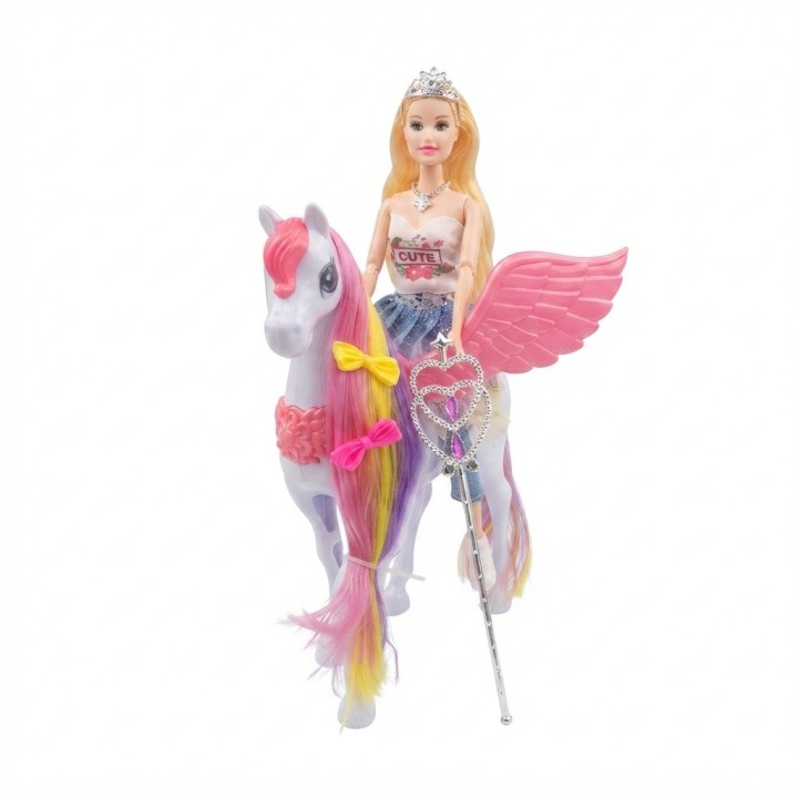 Set Muñeca Con Caballo Alado Pegaso Mágico Para Niñas