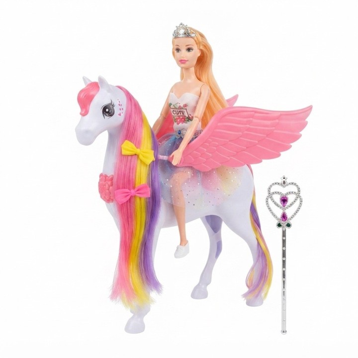 Set Muñeca Con Caballo Alado Pegaso Mágico Para Niñas