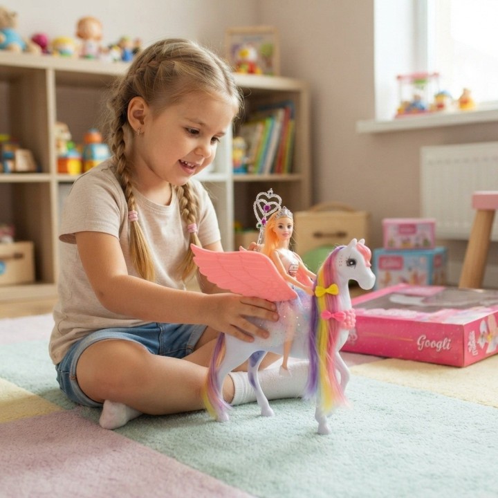 Set Muñeca Con Caballo Alado Pegaso Mágico Para Niñas