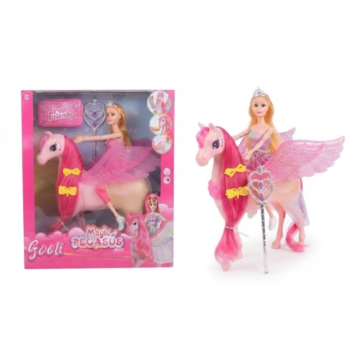 Set Muñeca Con Caballo Alado Pegaso Mágico Para Niñas