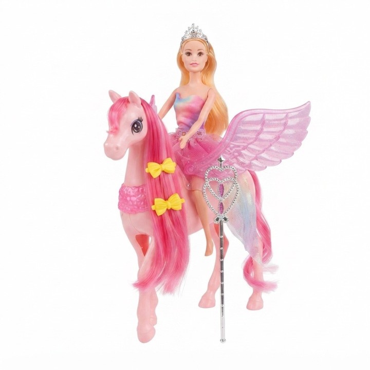 Set Muñeca Con Caballo Alado Pegaso Mágico Para Niñas