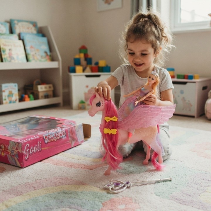 Set Muñeca Con Caballo Alado Pegaso Mágico Para Niñas